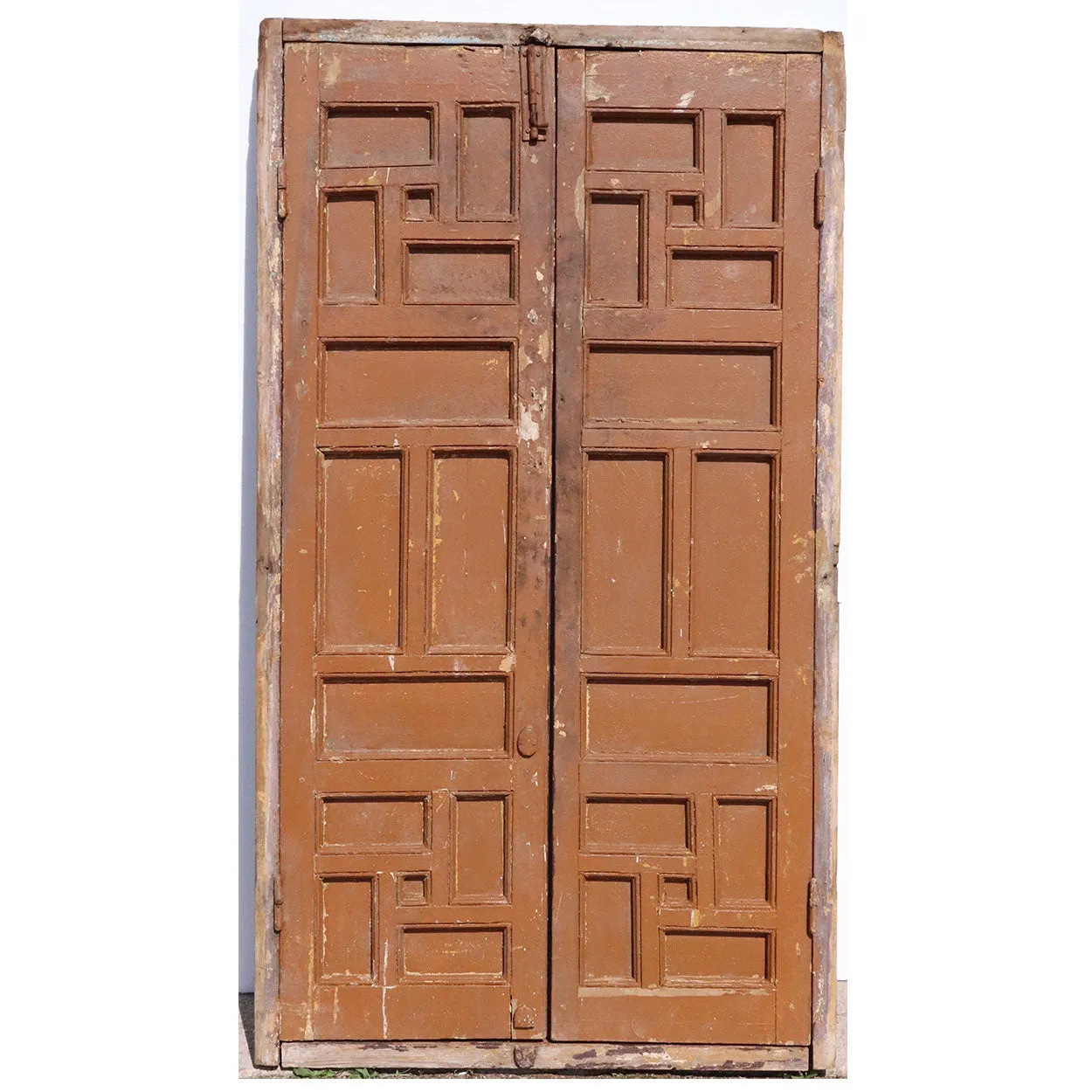 Pair of Spanish Baroque Style Painted Pine Paneled Window Shutters and Frame