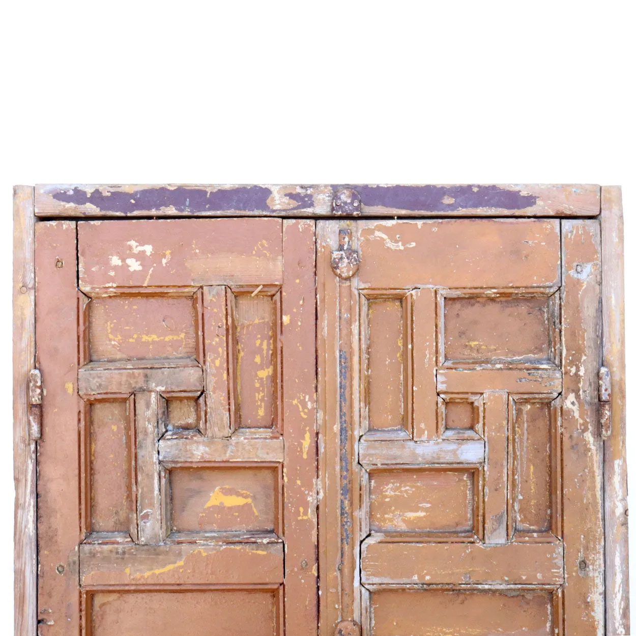 Pair of Spanish Baroque Style Painted Pine Paneled Window Shutters and Frame