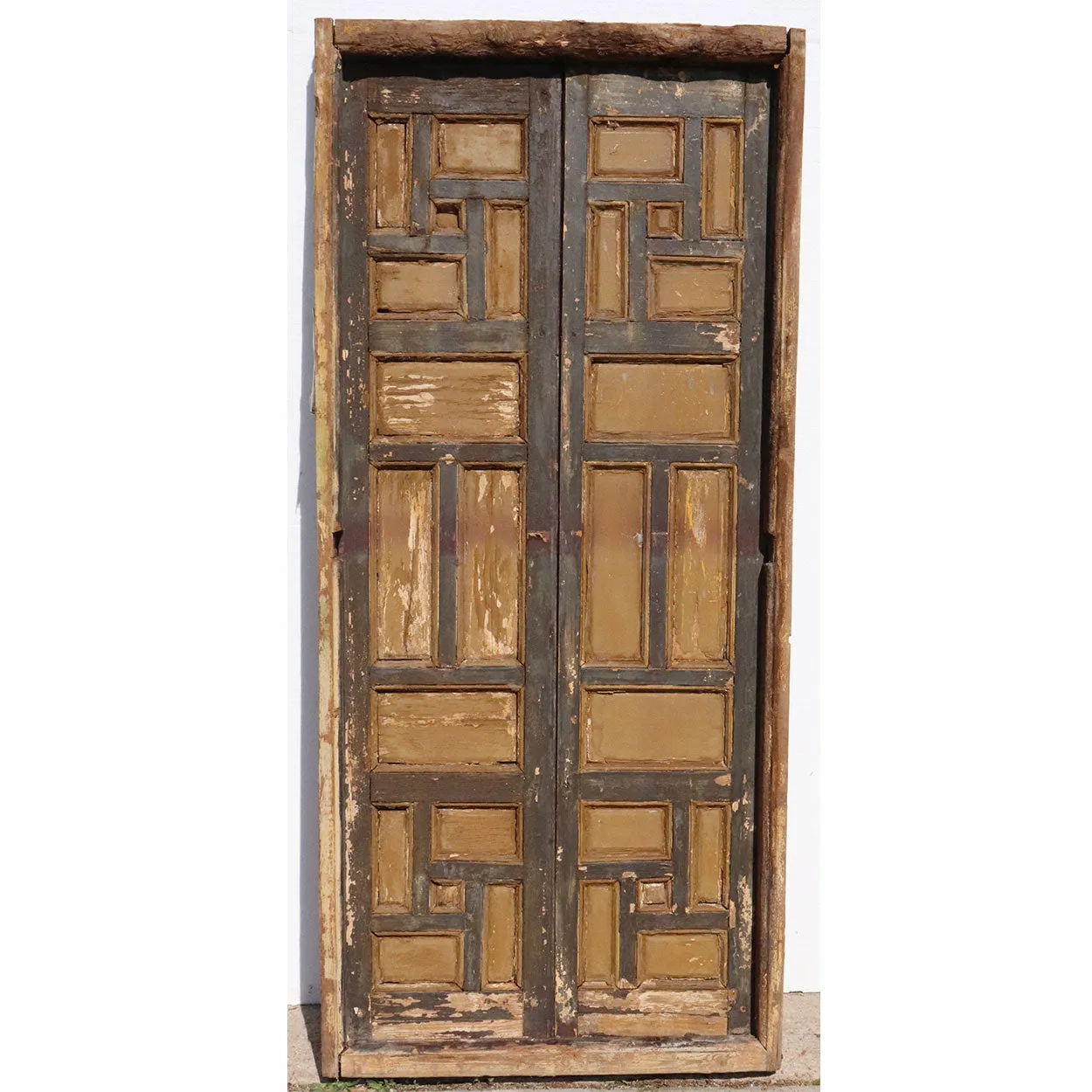 Pair of Spanish Baroque Style Painted Pine Paneled Window Shutters and Frame