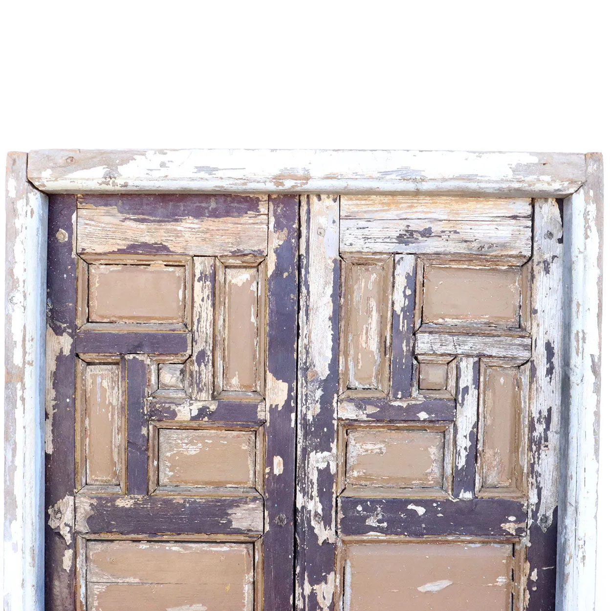 Pair of Spanish Baroque Style Painted Pine Paneled Window Shutters and Frame