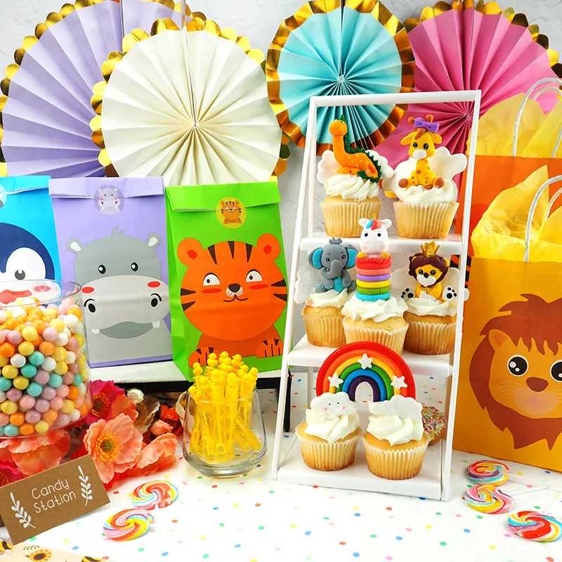 PAPER LOOT BAGS W STICKERS ANIMALS 8PC