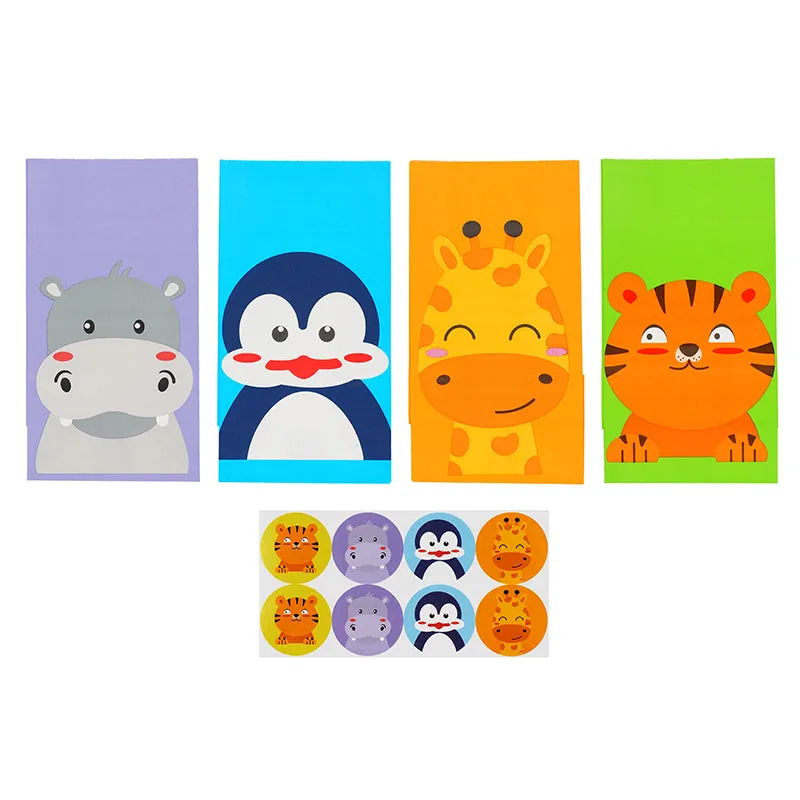 PAPER LOOT BAGS W STICKERS ANIMALS 8PC