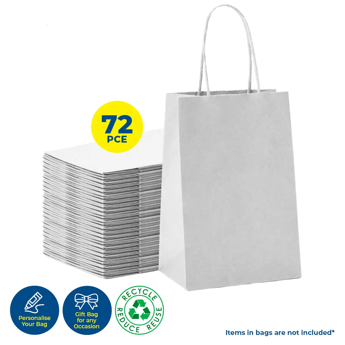 Party Central 72PCE Gift/Craft Paper Bags White Reusable 25 x 33cm