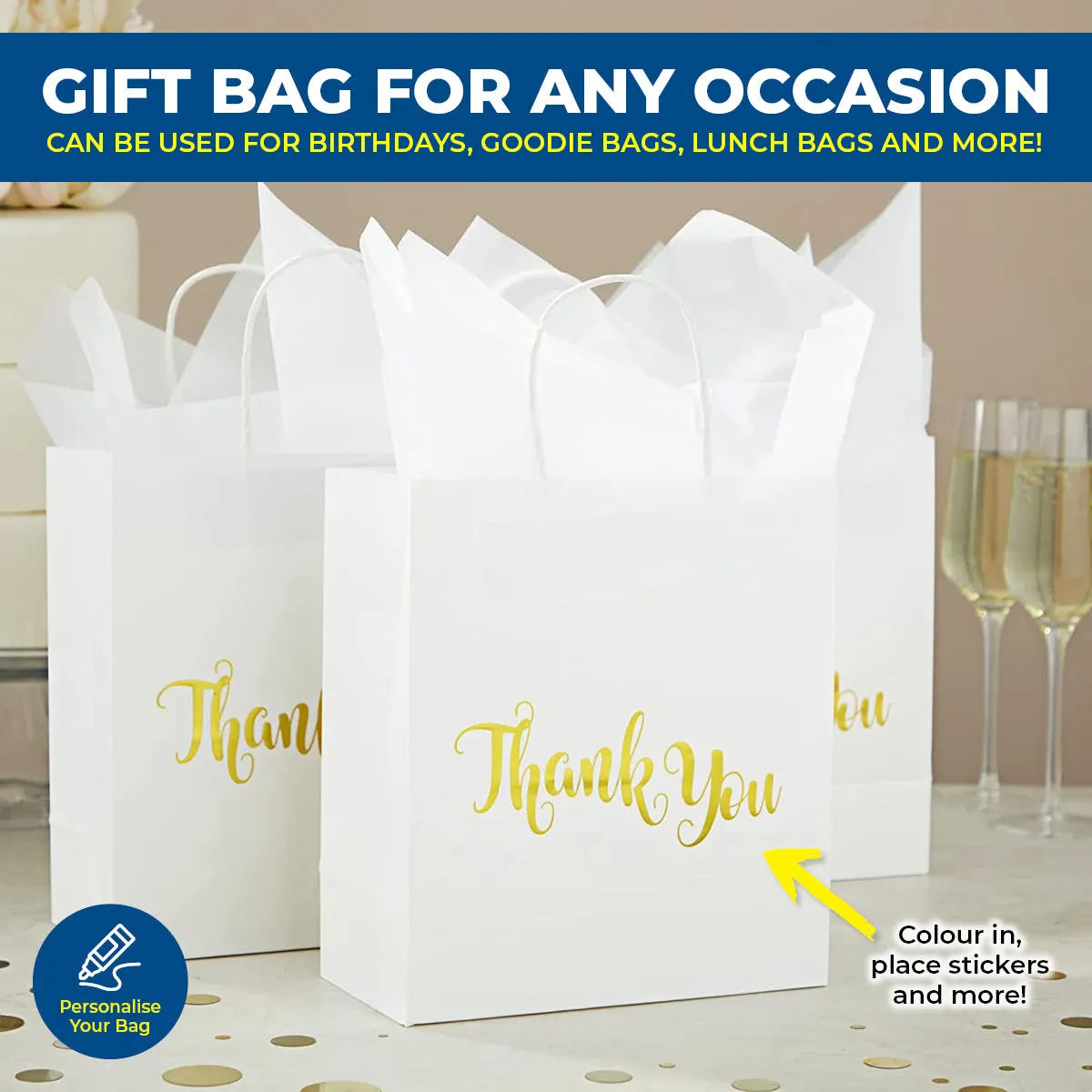 Party Central 72PCE Gift/Craft Paper Bags White Reusable 25 x 33cm