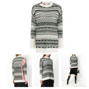 Patterned JumperWhite and Black Fair Isle Crew-neck Sweater by Nude