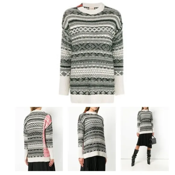 Patterned JumperWhite and Black Fair Isle Crew-neck Sweater by Nude