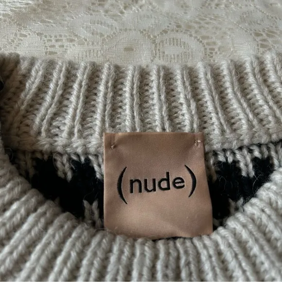 Patterned JumperWhite and Black Fair Isle Crew-neck Sweater by Nude