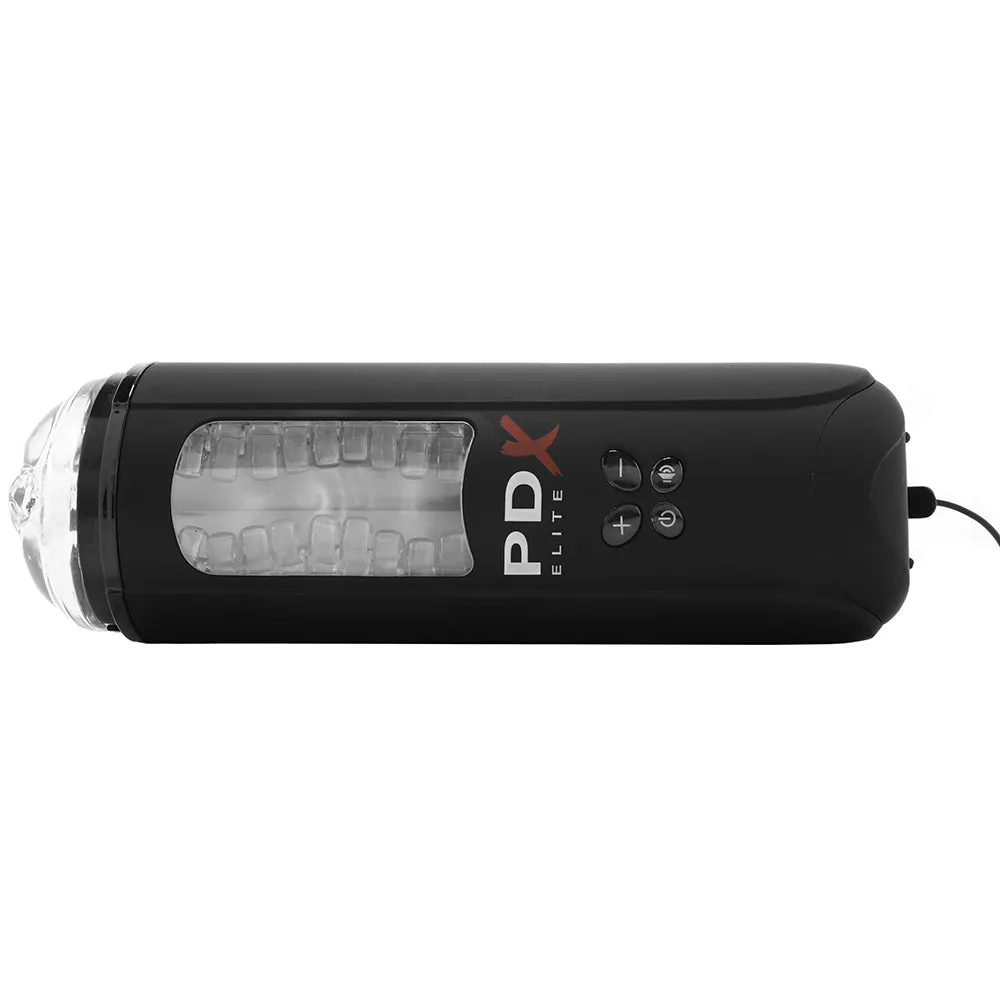 PDX Elite Ultimate Milker Rechargeable Gyrating Suction Stroker With Audio and Hands-Free Suction Cup Clear/Black