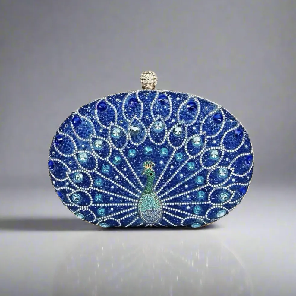 Peacock Blue Rhinestone Evening Bag