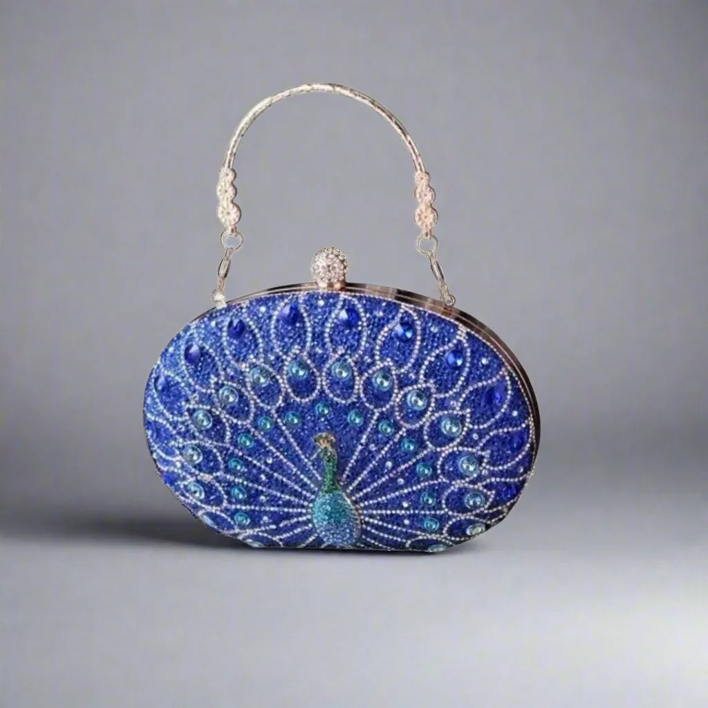 Peacock Blue Rhinestone Evening Bag