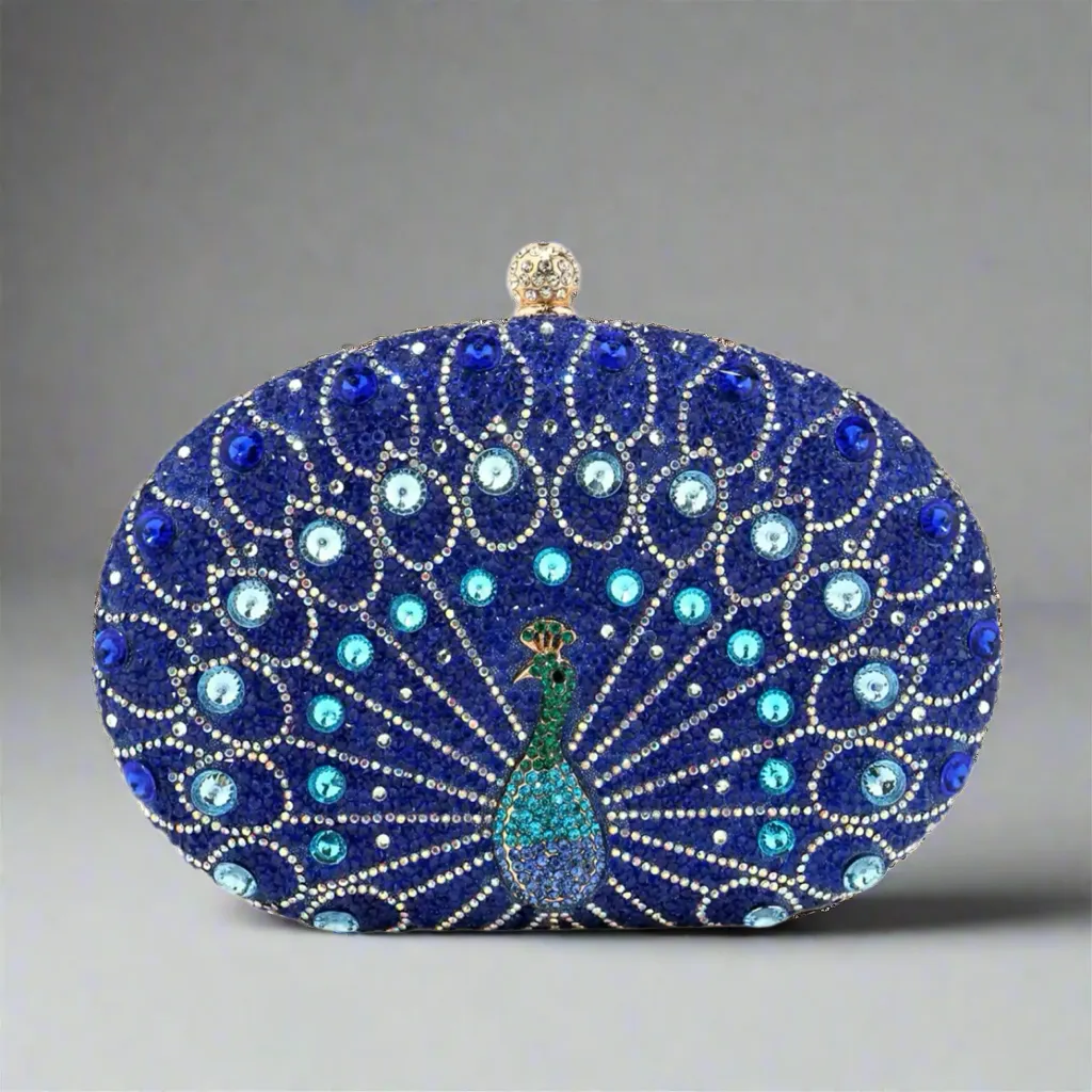 Peacock Blue Rhinestone Evening Bag