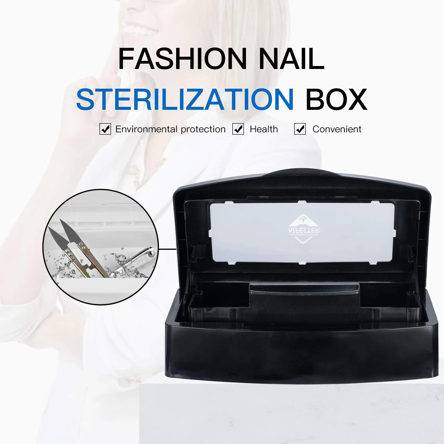 Plastic Sterilizing Tray-Barbicide Sterilization Tray,Clean Sterilizer Box Storage Organizer for Nail,Tweezers,Hair Salon,Spa & Cutter Manicure Equipment-Clear Lid (Black)