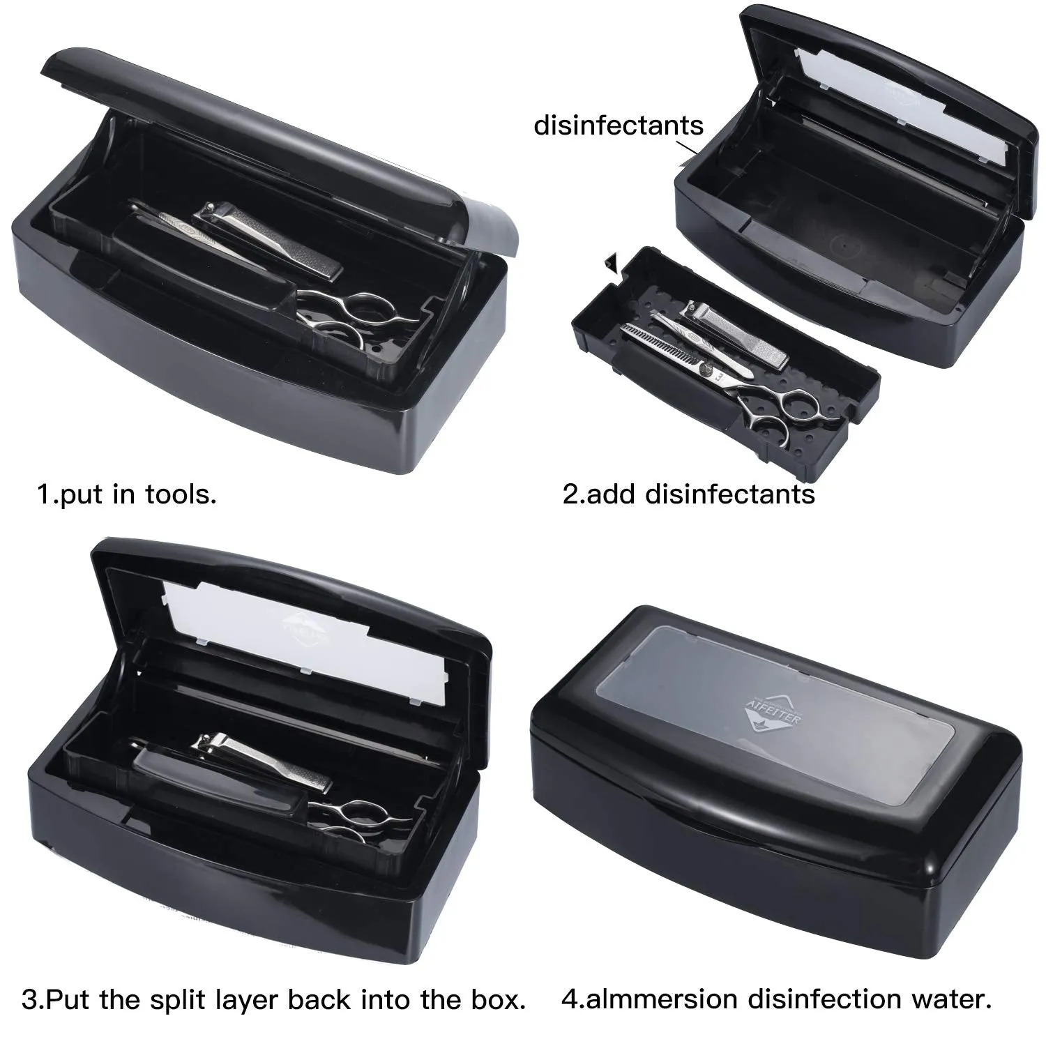 Plastic Sterilizing Tray-Barbicide Sterilization Tray,Clean Sterilizer Box Storage Organizer for Nail,Tweezers,Hair Salon,Spa & Cutter Manicure Equipment-Clear Lid (Black)
