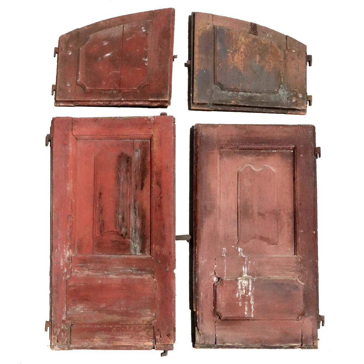 Portuguese Baroque Chestnut/Oak Four-Door Arched Window Shutters