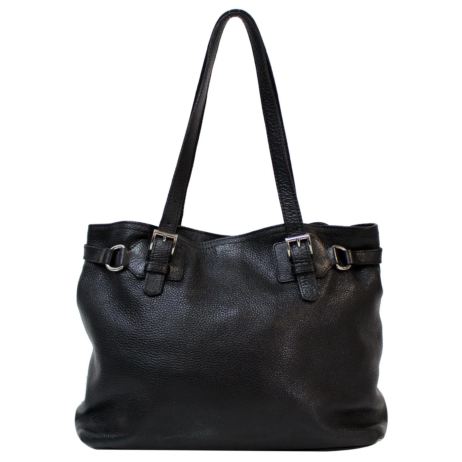 PRADA Vitello Daino Leather Shoulder Bag Black