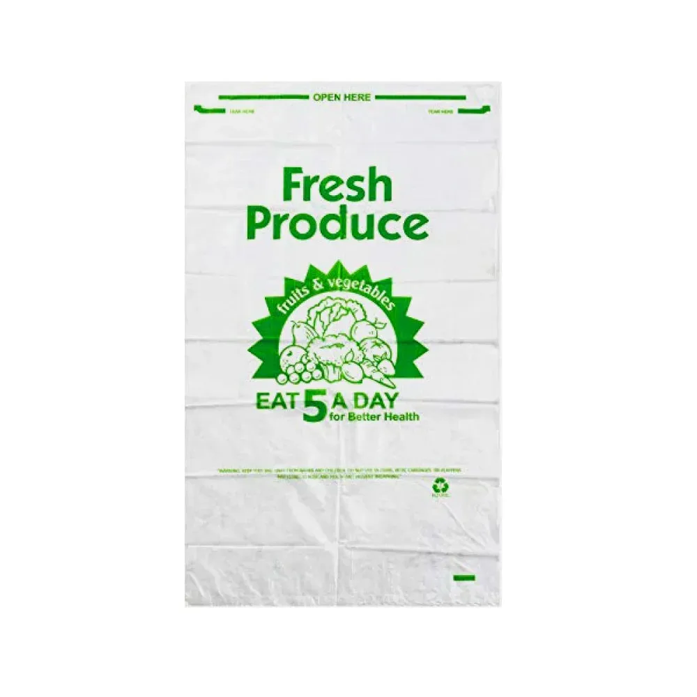 Produce Bag Clear 5-A-Day Hi- Dens 11 mic  12" x 20" - Case - 2600 Units