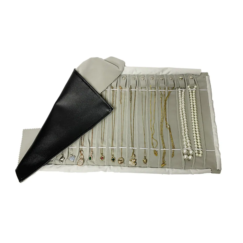 PU Leather Necklace Jewelry Travel Roll Wrap Rolls Wraps Organizer Storage Jewelry Display