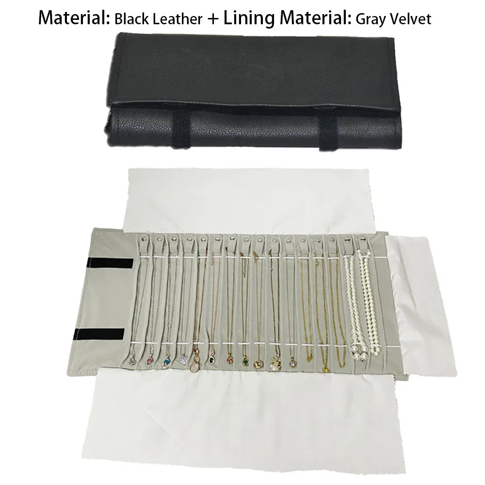 PU Leather Necklace Jewelry Travel Roll Wrap Rolls Wraps Organizer Storage Jewelry Display