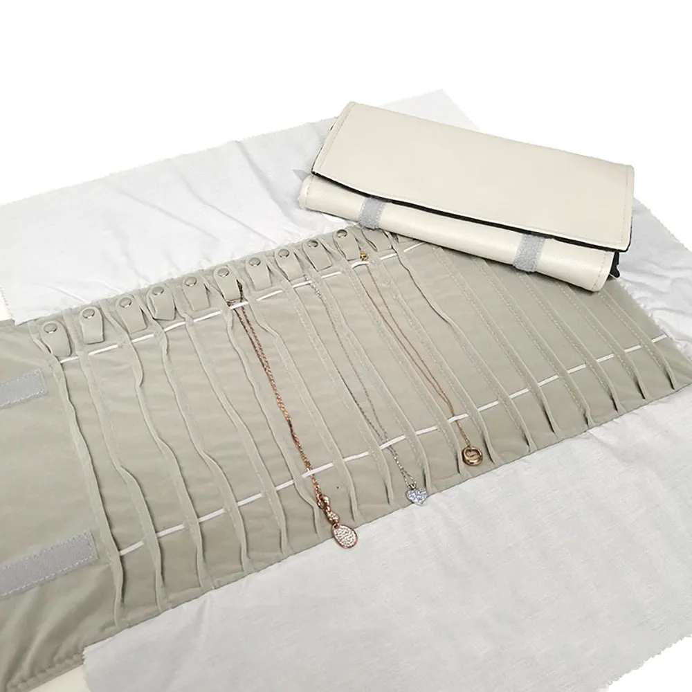 PU Leather Necklace Jewelry Travel Roll Wrap Rolls Wraps Organizer Storage Jewelry Display