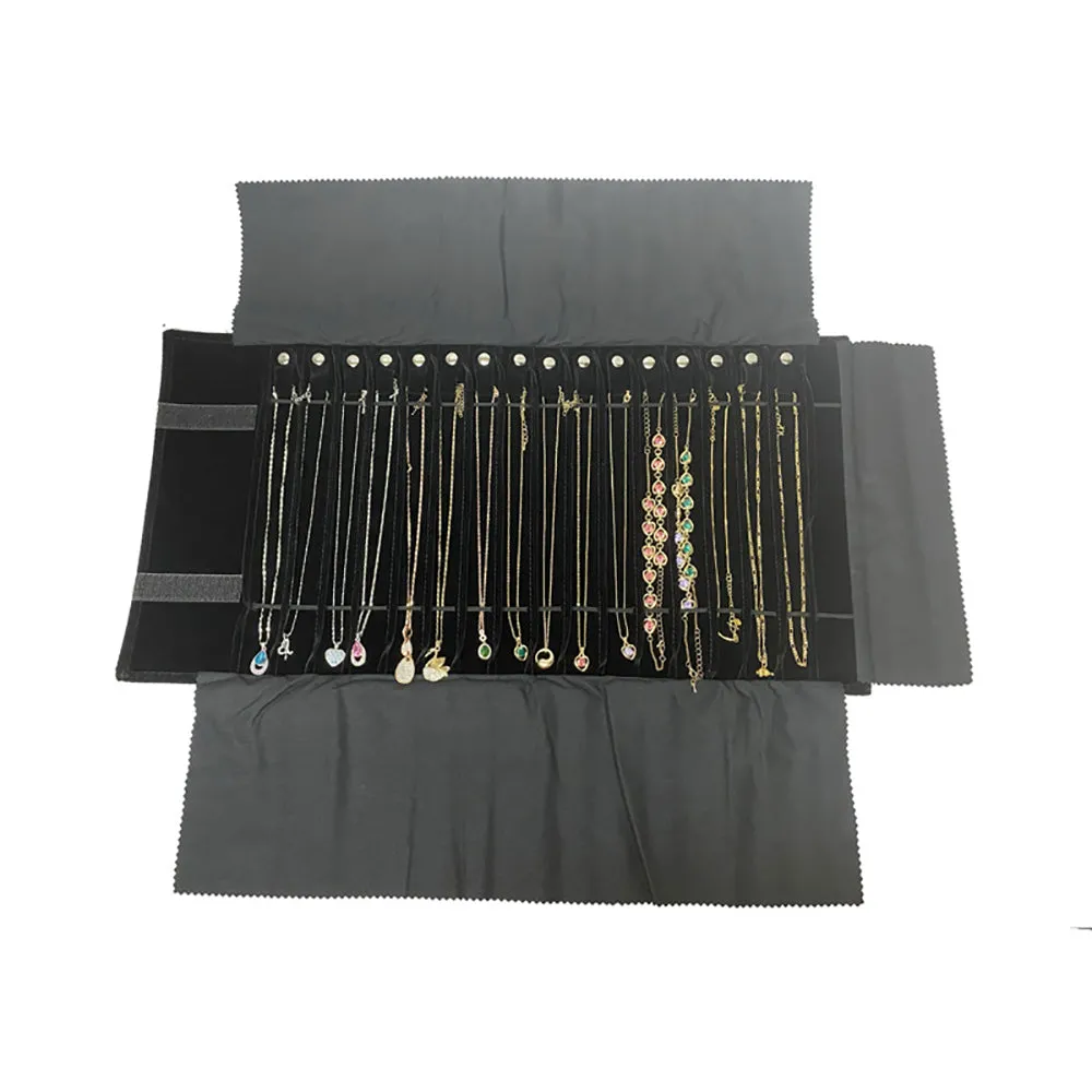 PU Leather Necklace Jewelry Travel Roll Wrap Rolls Wraps Organizer Storage Jewelry Display
