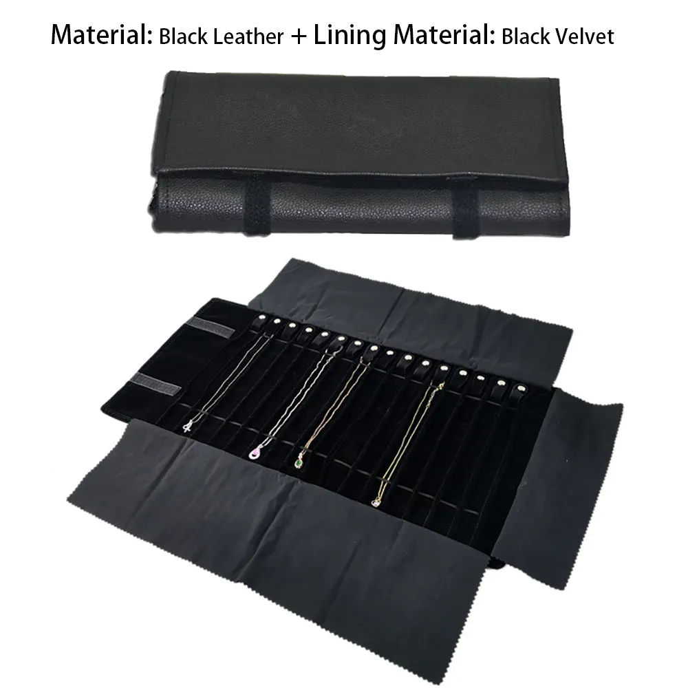 PU Leather Necklace Jewelry Travel Roll Wrap Rolls Wraps Organizer Storage Jewelry Display