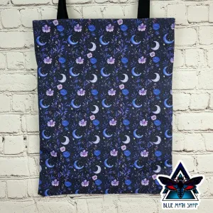 Purple Floral Moon 100% Cotton Canvas Tote Bag