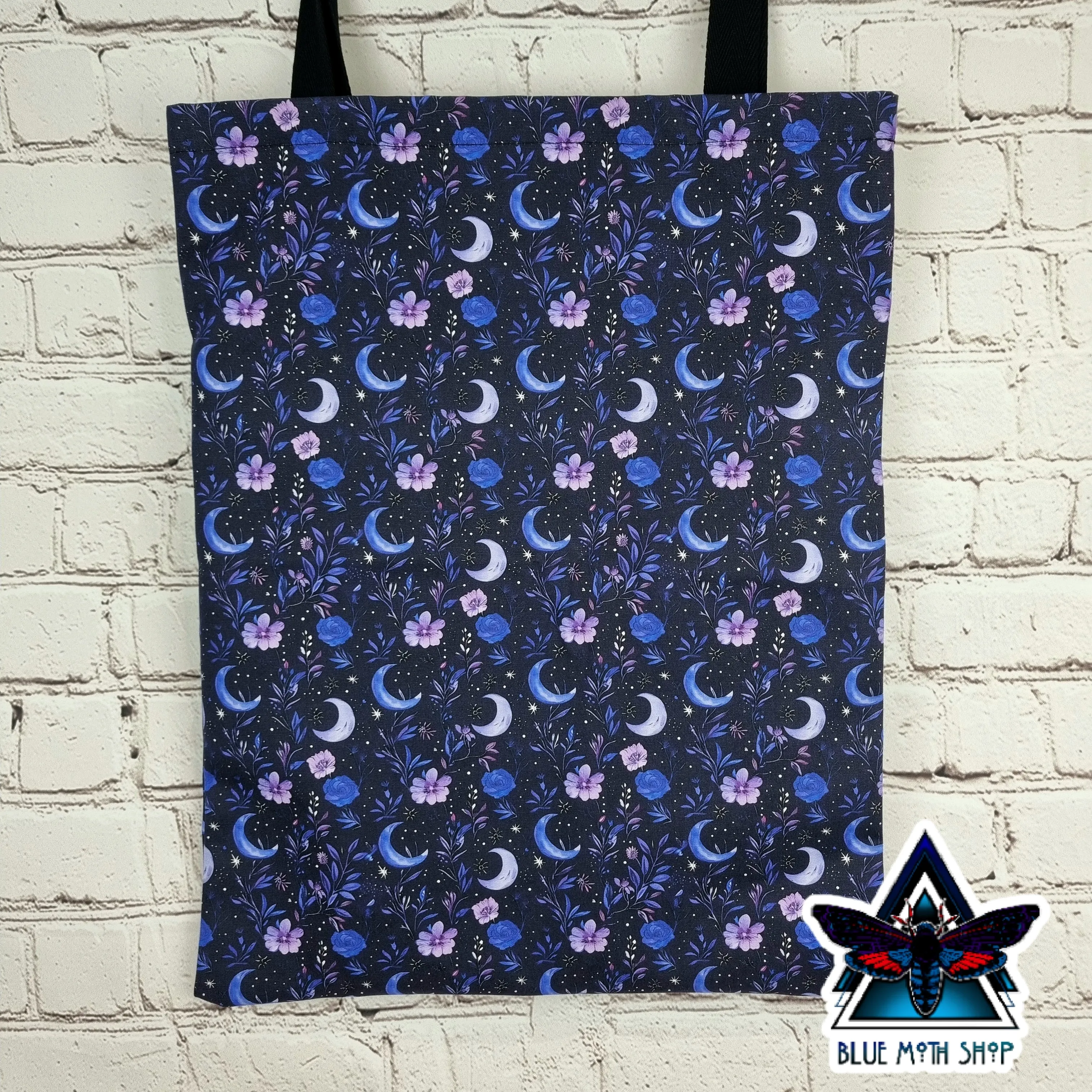 Purple Floral Moon 100% Cotton Canvas Tote Bag
