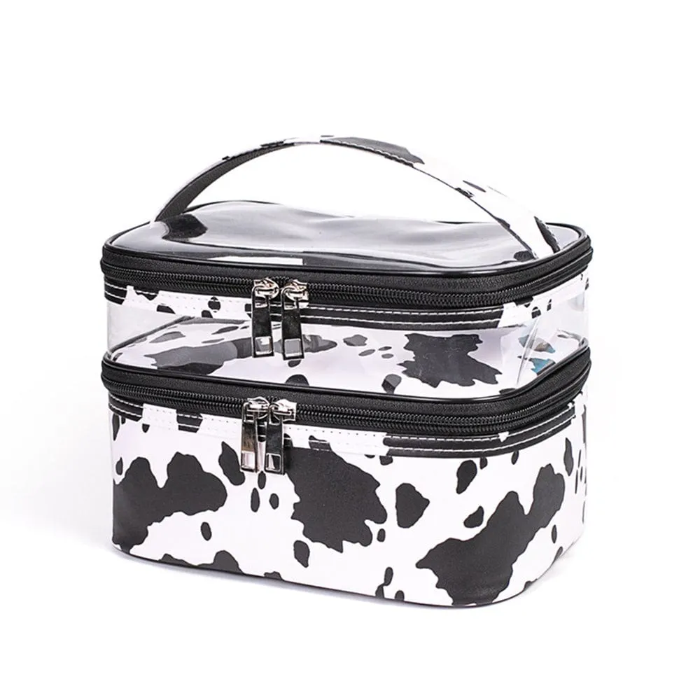 PVC Portable Transparent Double-Layer Cosmetic Bag