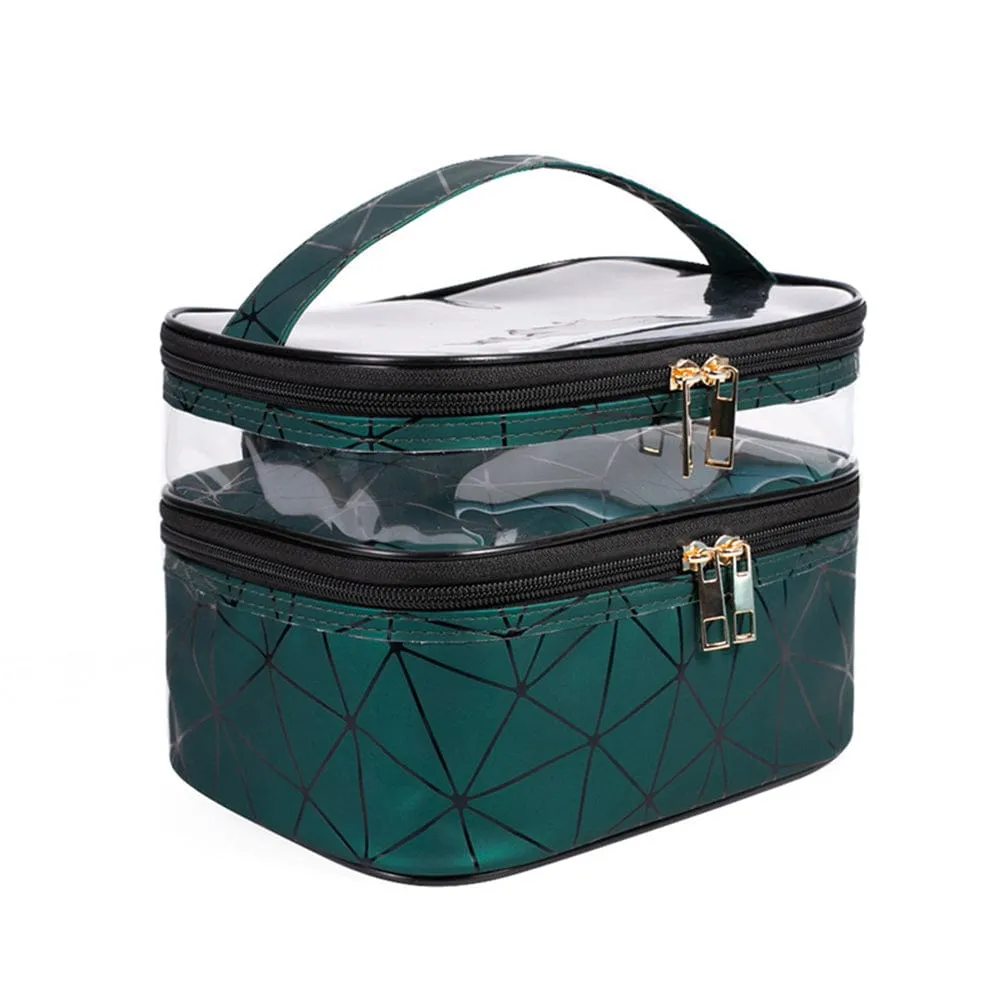 PVC Portable Transparent Double-Layer Cosmetic Bag