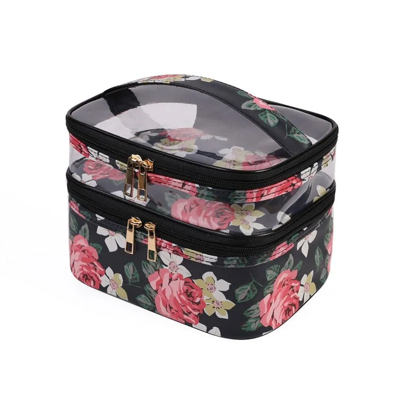 PVC Portable Transparent Double-Layer Cosmetic Bag