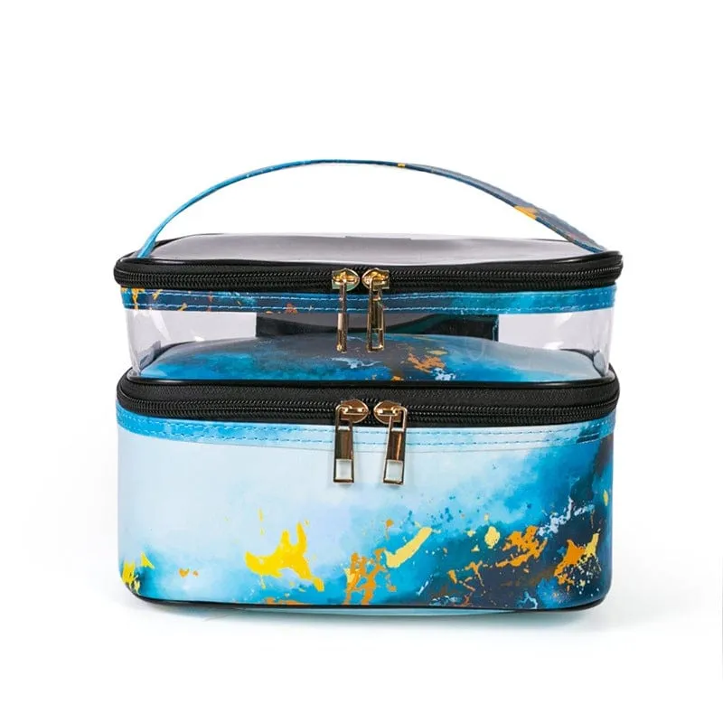 PVC Portable Transparent Double-Layer Cosmetic Bag