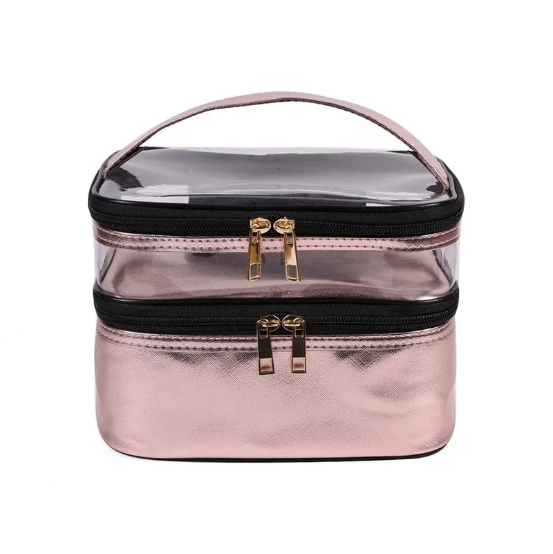 PVC Portable Transparent Double-Layer Cosmetic Bag