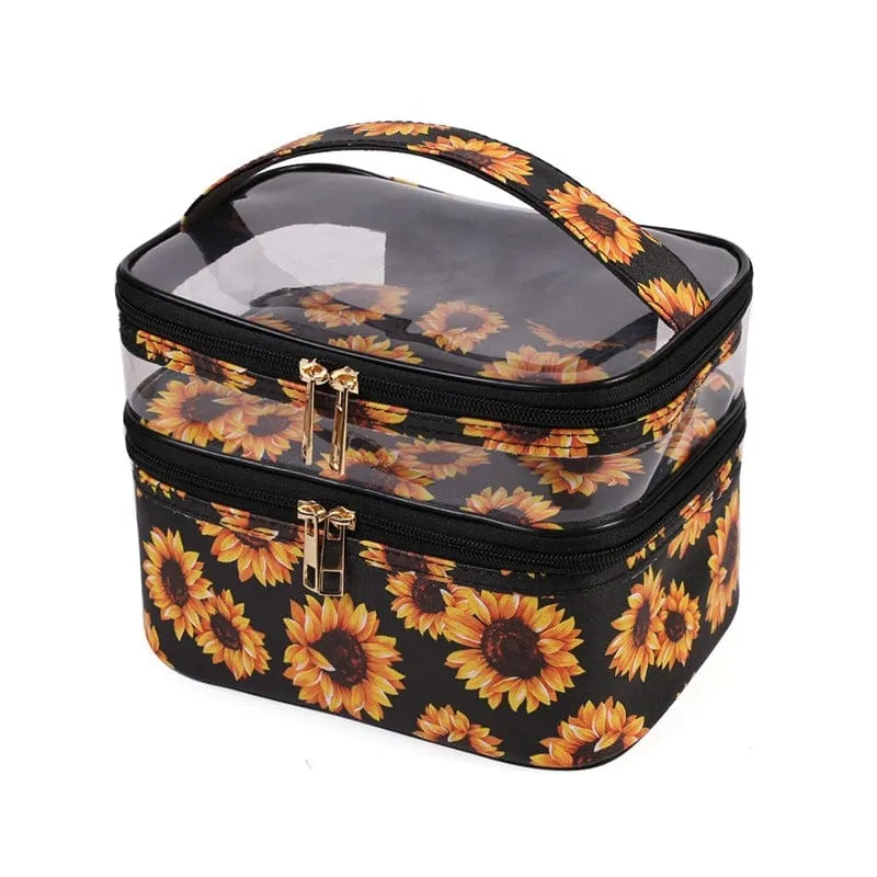 PVC Portable Transparent Double-Layer Cosmetic Bag