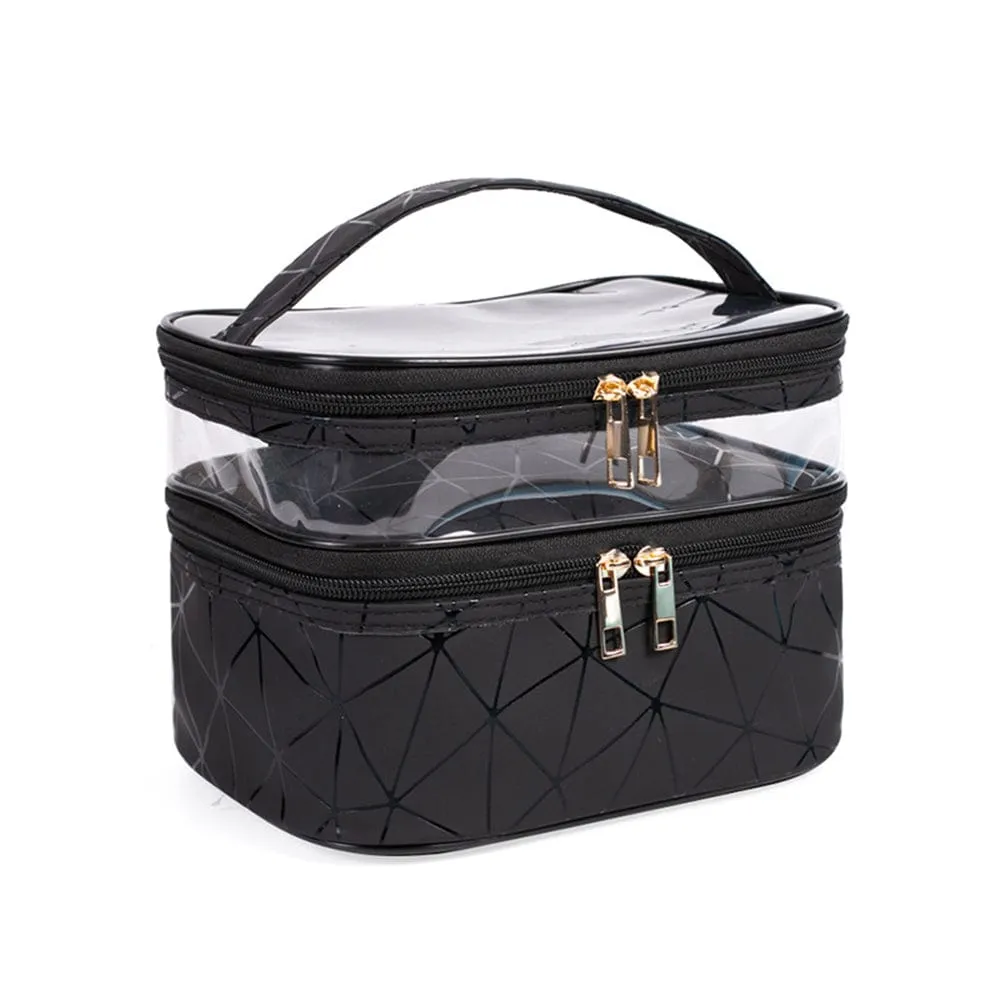 PVC Portable Transparent Double-Layer Cosmetic Bag