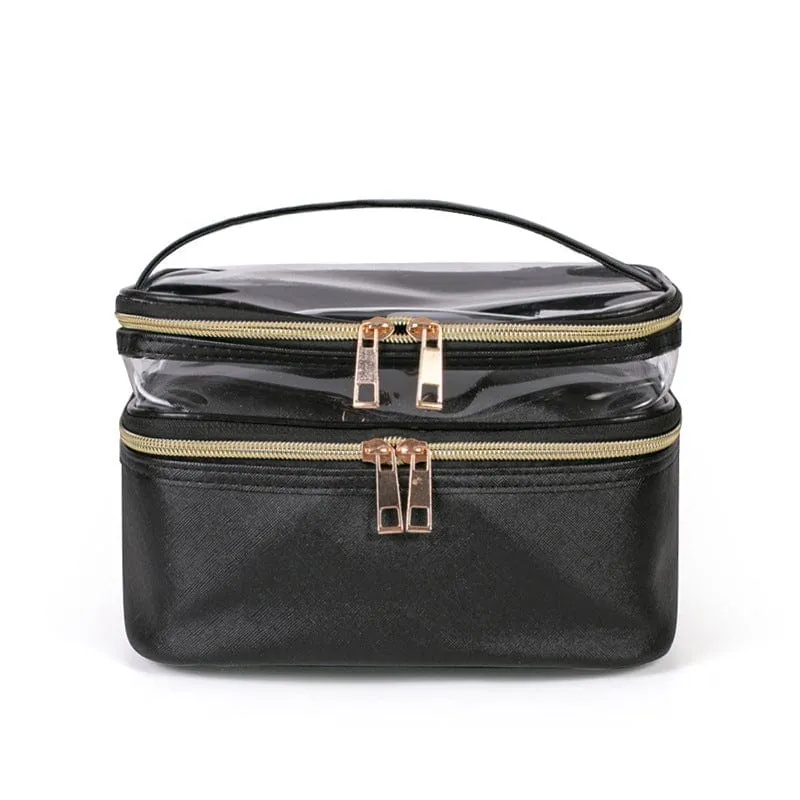 PVC Portable Transparent Double-Layer Cosmetic Bag