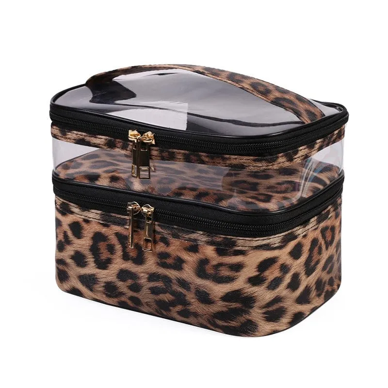 PVC Portable Transparent Double-Layer Cosmetic Bag