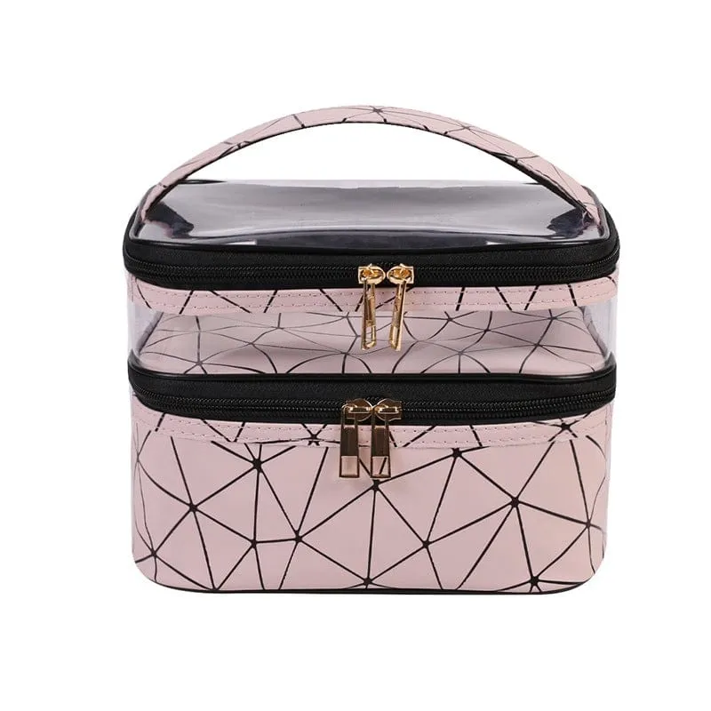 PVC Portable Transparent Double-Layer Cosmetic Bag