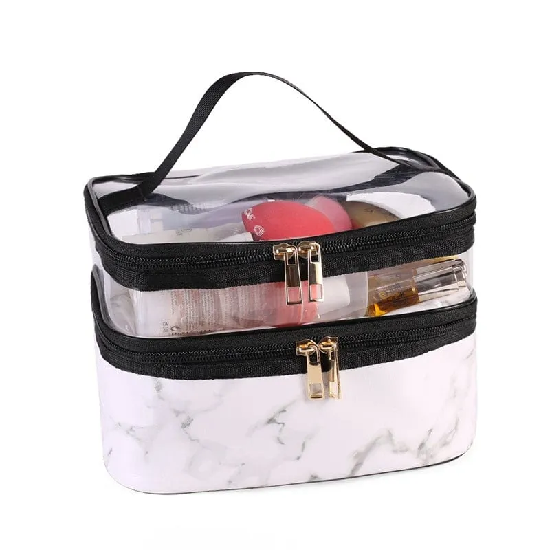 PVC Portable Transparent Double-Layer Cosmetic Bag