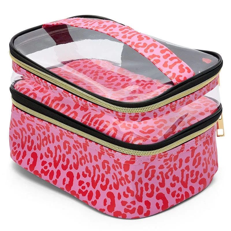 PVC Portable Transparent Double-Layer Cosmetic Bag