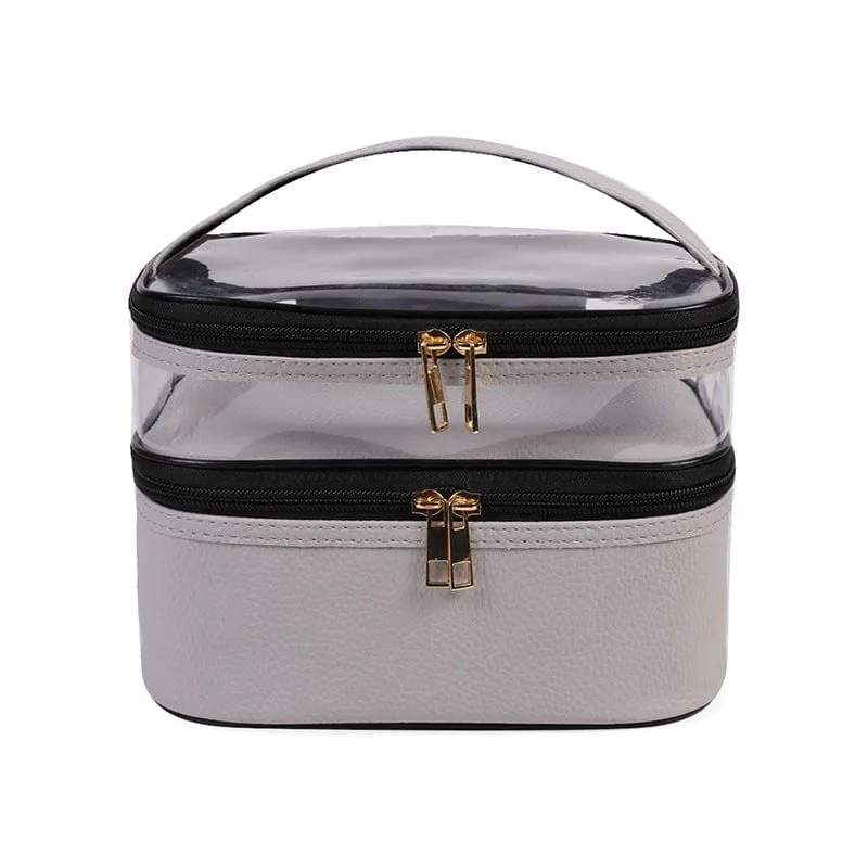 PVC Portable Transparent Double-Layer Cosmetic Bag