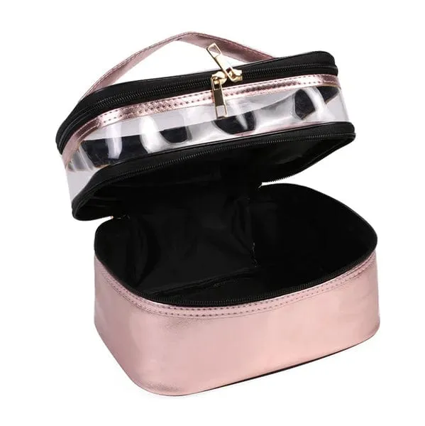 PVC Portable Transparent Double-Layer Cosmetic Bag