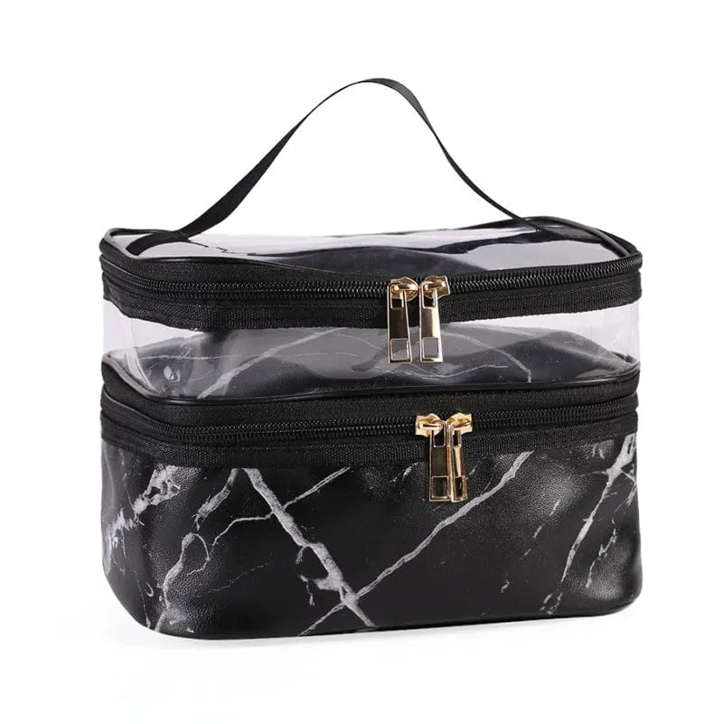 PVC Portable Transparent Double-Layer Cosmetic Bag