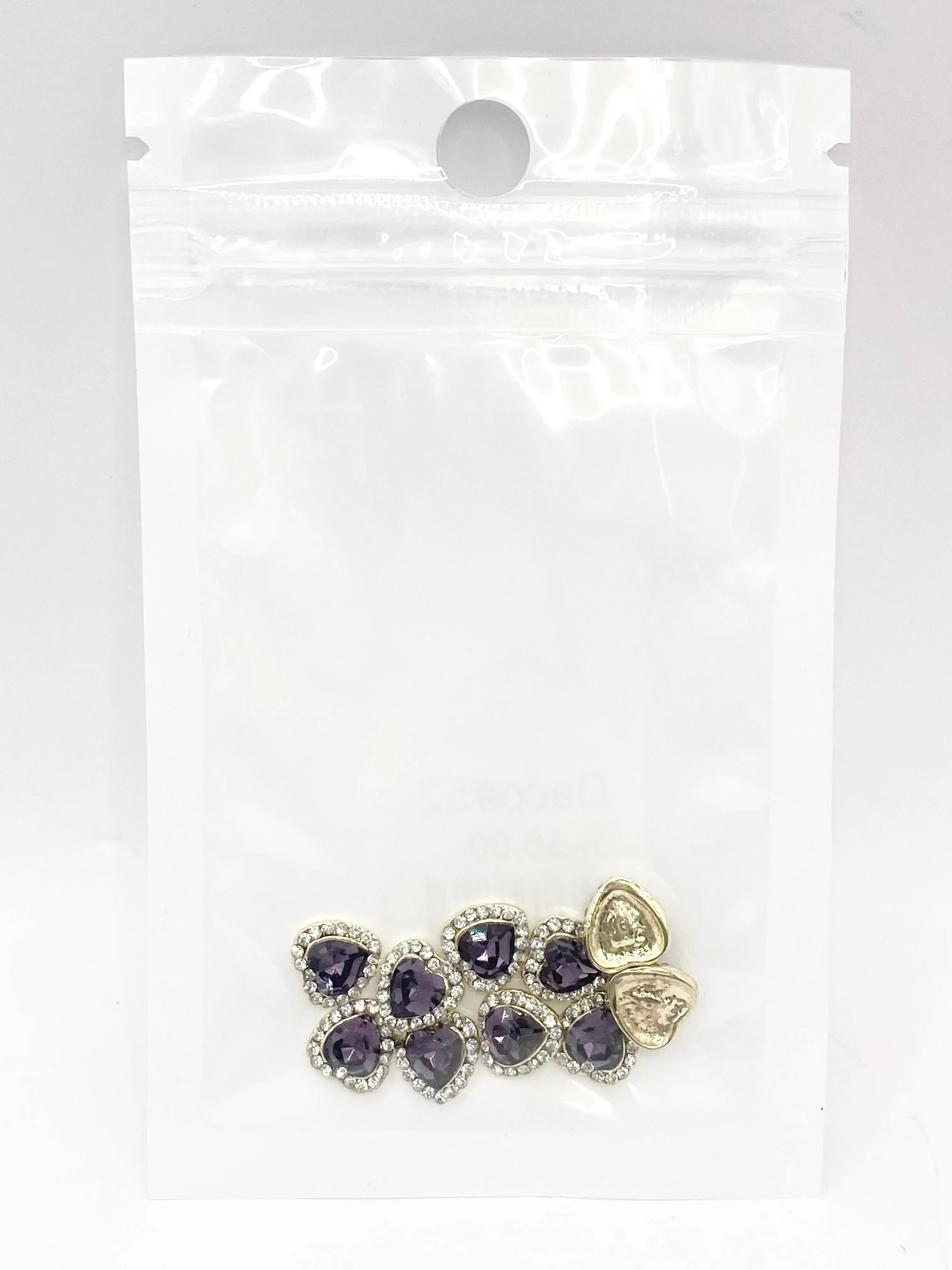 Queen - Nail Charms 10pc - #052 Gold Dark Purple Hearts