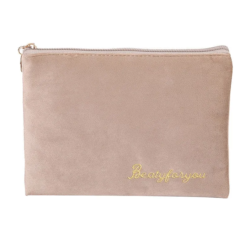 Realaiot 4pics Set Velvet Cosmetic Bag Ins Fashion Letter Embroidered Cosmetic Storage Bags Women Portable Travel Makeup Box