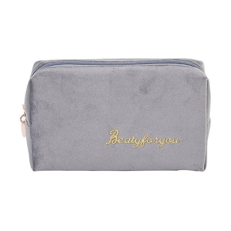 Realaiot 4pics Set Velvet Cosmetic Bag Ins Fashion Letter Embroidered Cosmetic Storage Bags Women Portable Travel Makeup Box