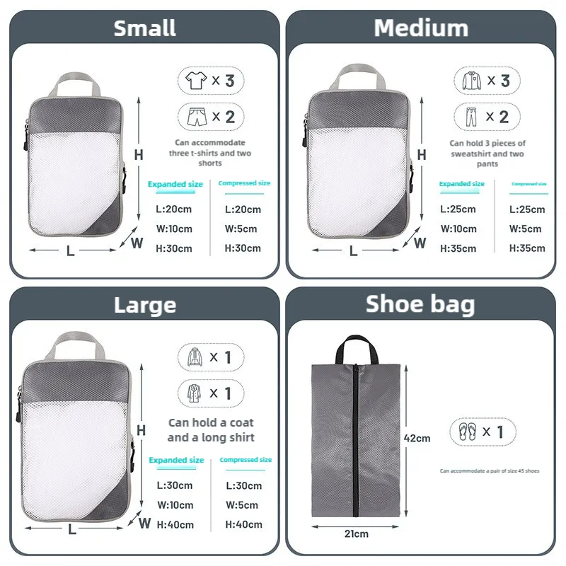 Red Compression Travel Storage Bags Set, Mesh Travel Organizers for Luggage, Foldable and Space-Saving Packing Cubes
