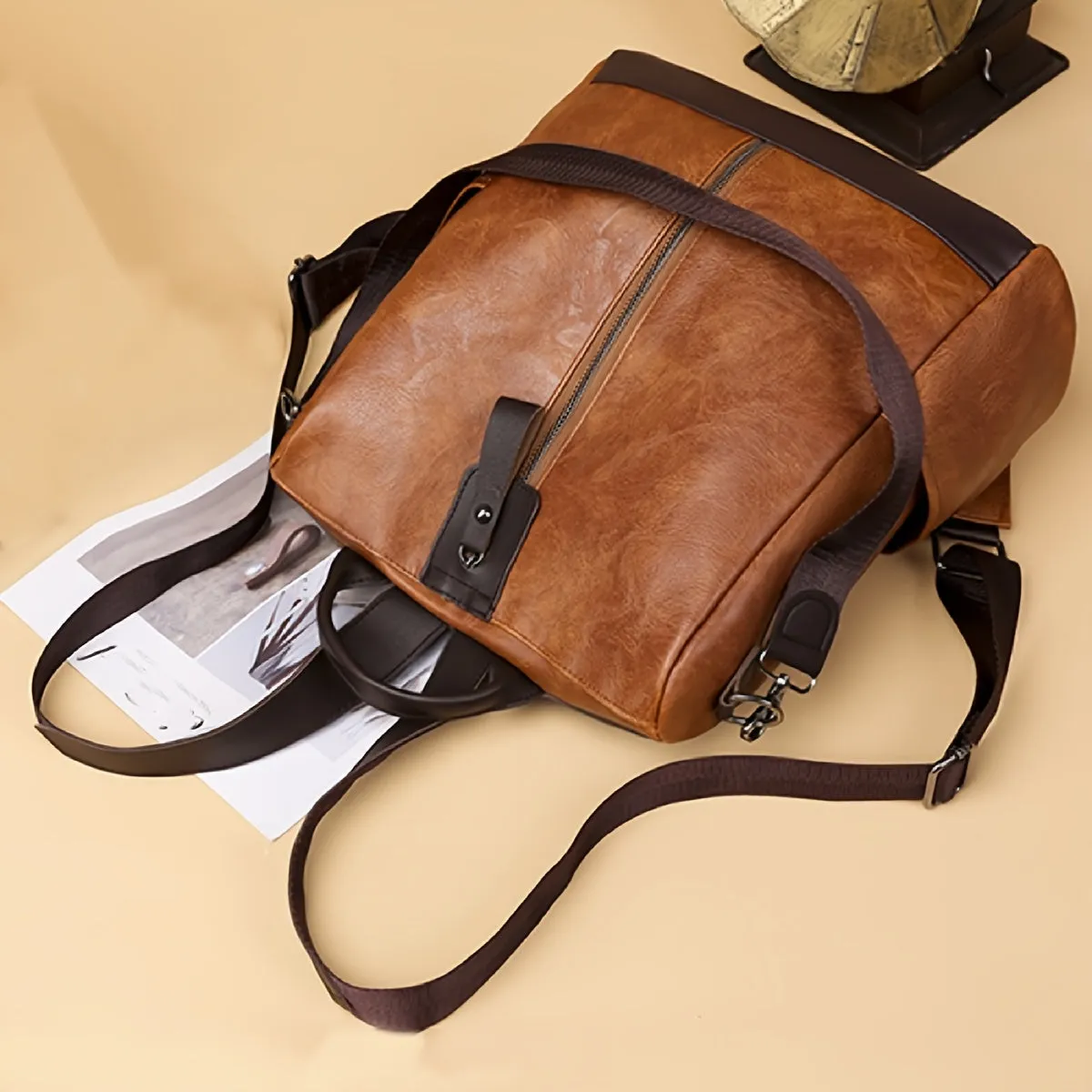Retro Pattern Backpack, Zipper Shoulder Bag With Removable Strap Hand Laptop Purse
