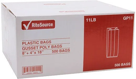 RiteSource - 8" x 4" x 18" Clear 11 lb Poly Bags, 500/bx - GP11