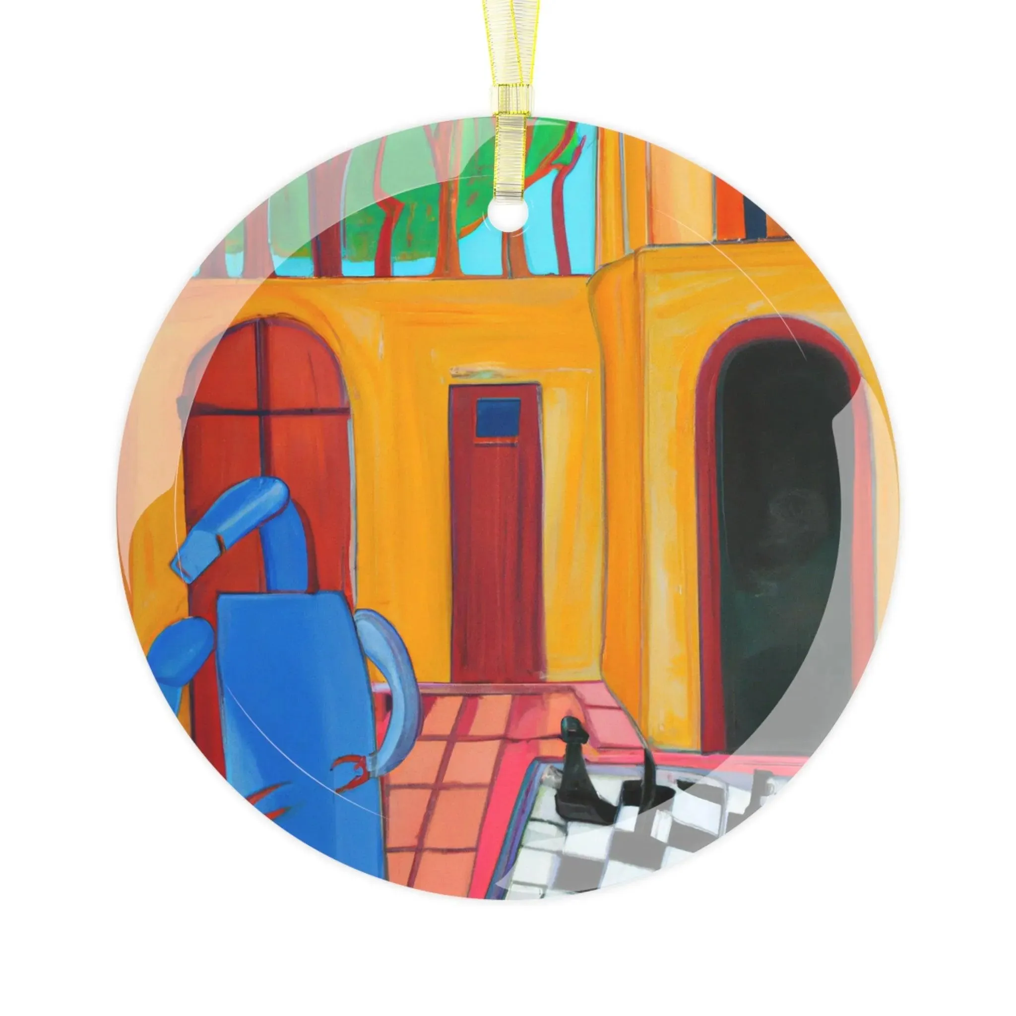 Robot Playing Chess Glass Ornament