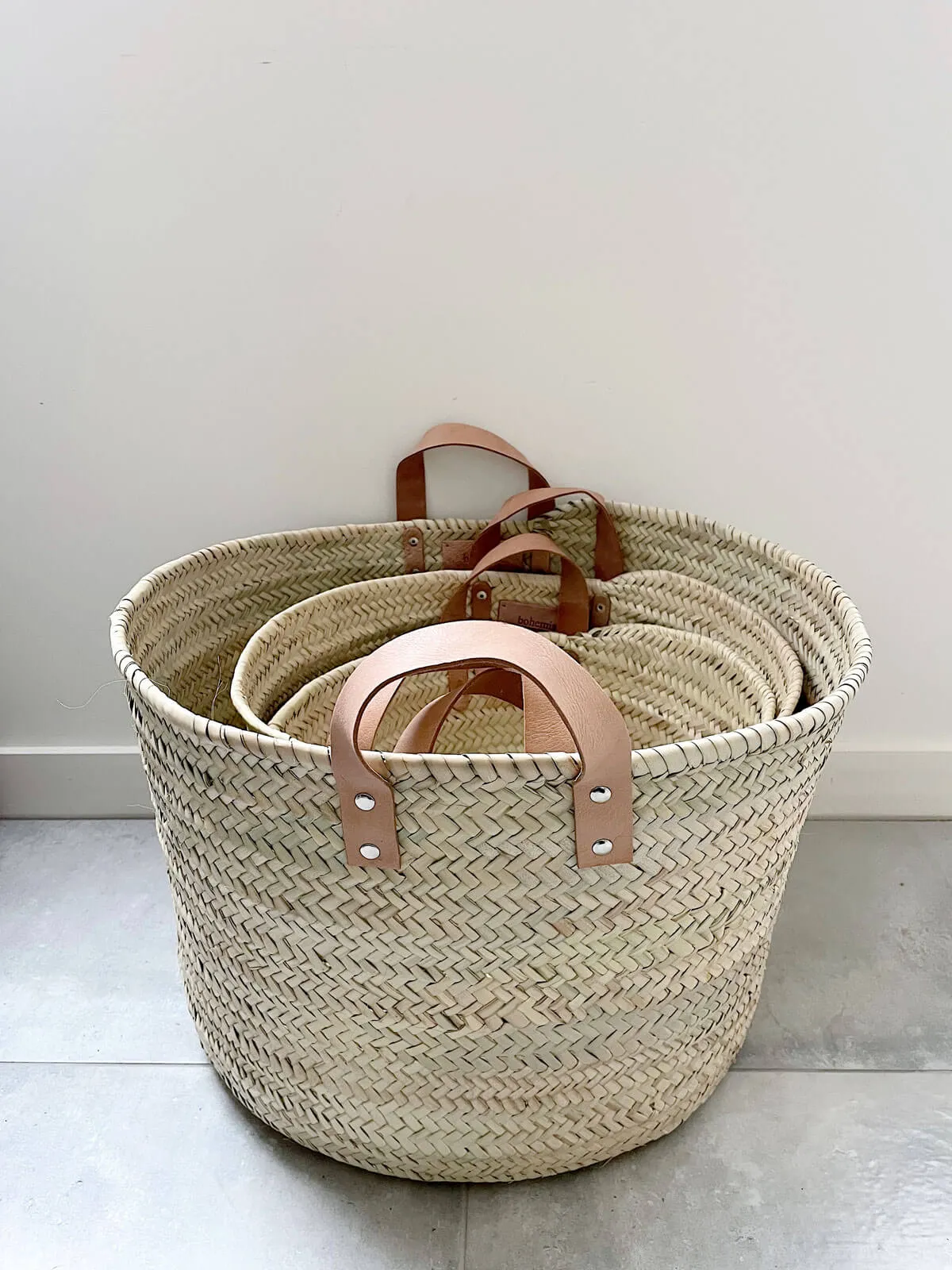 Round Leather Handle Storage Basket